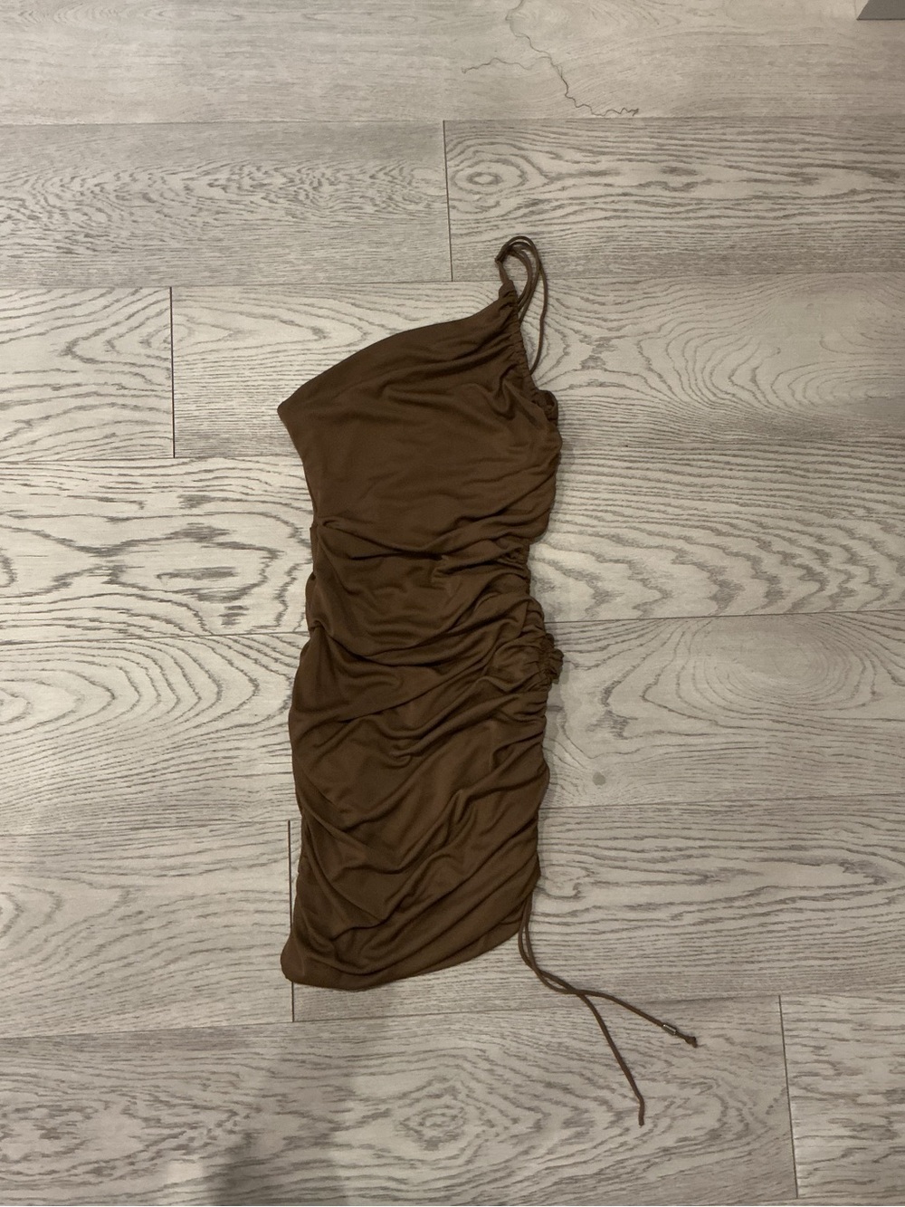 Zara Brown One-Shoulder Ruched Bodycon Dress